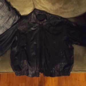 Men's Size 50 Black Leather Racing Jacket. Vintage Old School